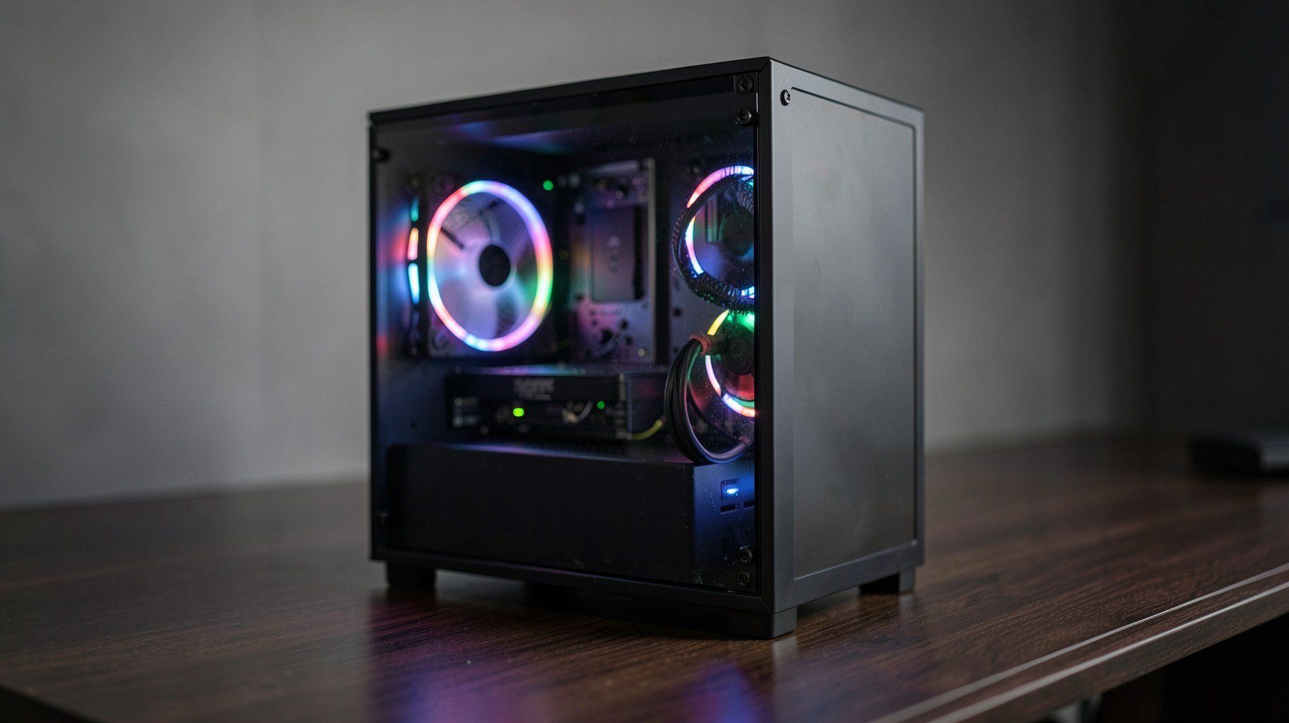 ゲーミングPCとRGBライティングが灯るデスク環境